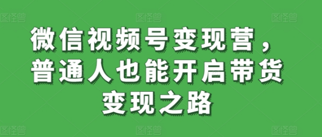 微信视频号变现营，普通人也能开启带货变现之路