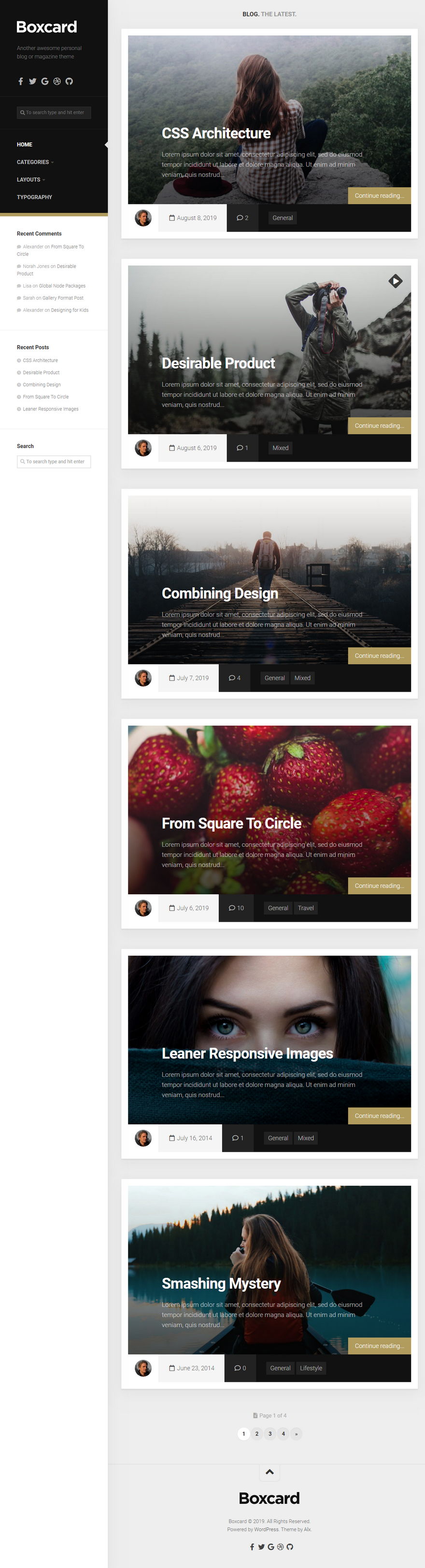 WordPress 免费博客主题 Boxcard